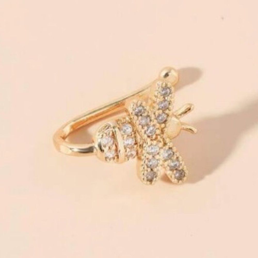 GOLD DIAMOND BUMBLEBEE NOSE RING - Picture 3 of 5